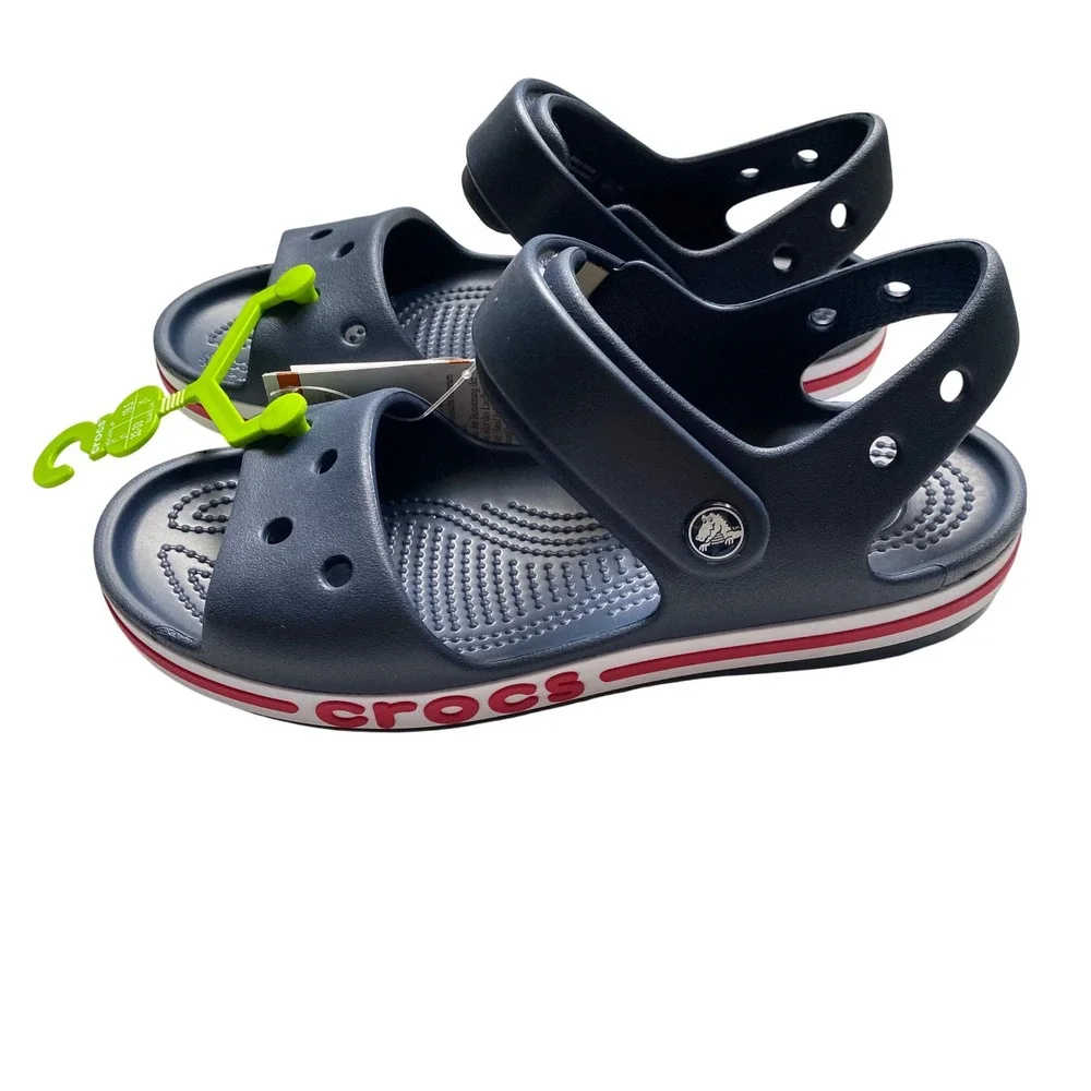 Crocs Bayaband Sandal Kids Navy Blue Red Stripe Sporty Water Shoe C13 NWt